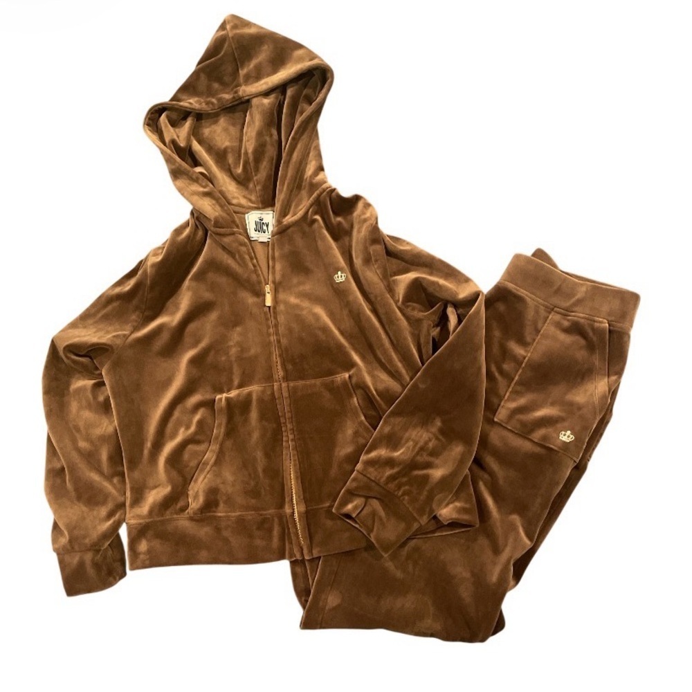 Juicy Couture Brown Velour Hoodie and Pants Set Hoodie XL Pants M